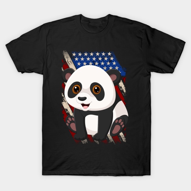 Patriotic Panda Bear American Flag T-Shirt by Africanob